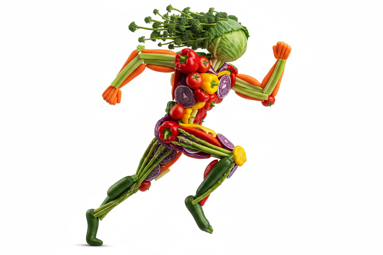 sprinting person made of vegetables